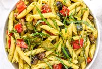 Roasted Vegetable Pesto Pasta Salad with Cherry Tomatoes