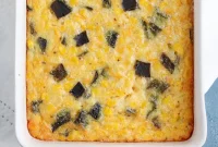 Creamy Poblano Corn Casserole with Cheesy Jalapeño Crust