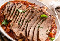 Oven-Braised Brisket with Roasted Vegetables and Pan Jus