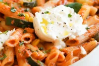 Creamy Burrata Pasta with Zucchini, Corn & Cherry Tomatoes