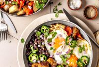 Chorizo Breakfast Burrito Bowl with Veggies and Scrambled Eggs
