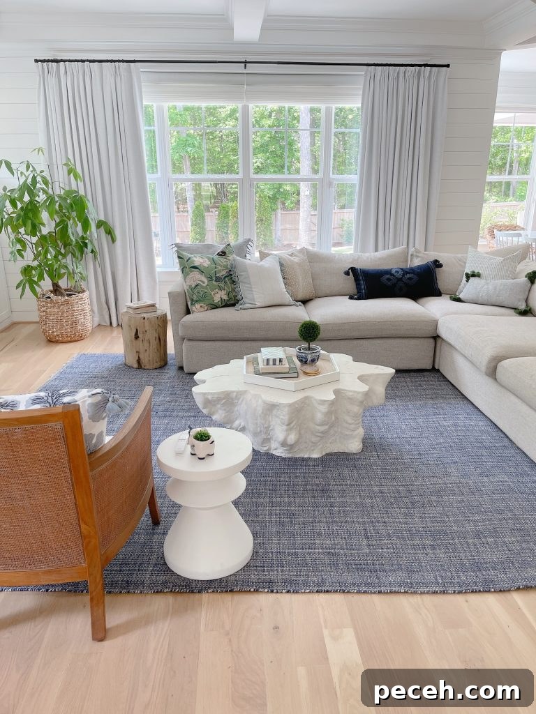 a Serena and lily coffee table in a living room