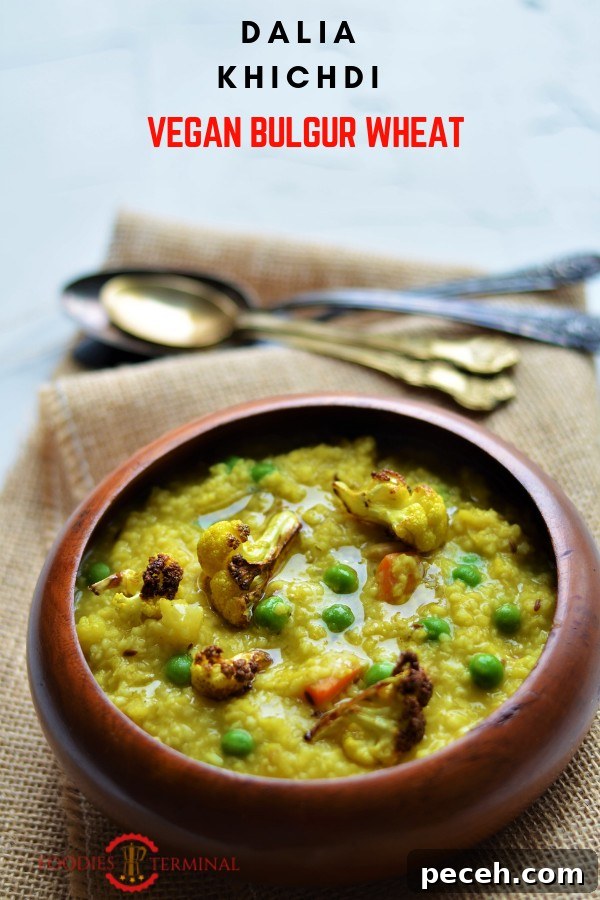 Daliya Khichdi recipe served in a wooden bowl