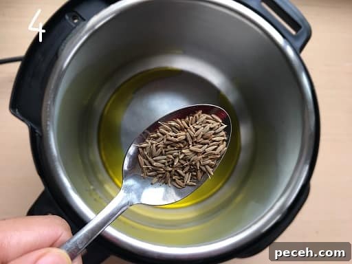 Whole cumin seeds to be sizzled for Daliya Khichdi recipe 