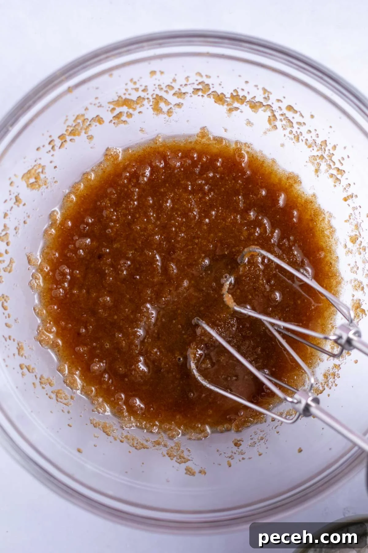 Chewy Browned-Butter Blondies with Crisp Edges 11 butter and sugars combined in a mixing bow