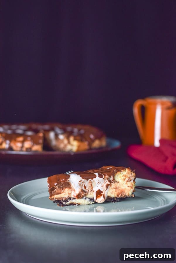 Decadent Rocky Road Cheesecake Recipe for Chocolate Lovers 2 Closer look at the cheesecake with fluff and chocolate dripping from it