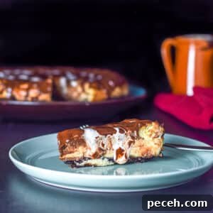 Decadent Rocky Road Cheesecake Recipe for Chocolate Lovers 11 Square photo of the cheesecake with chocolate and marshmallow dripping on the plate
