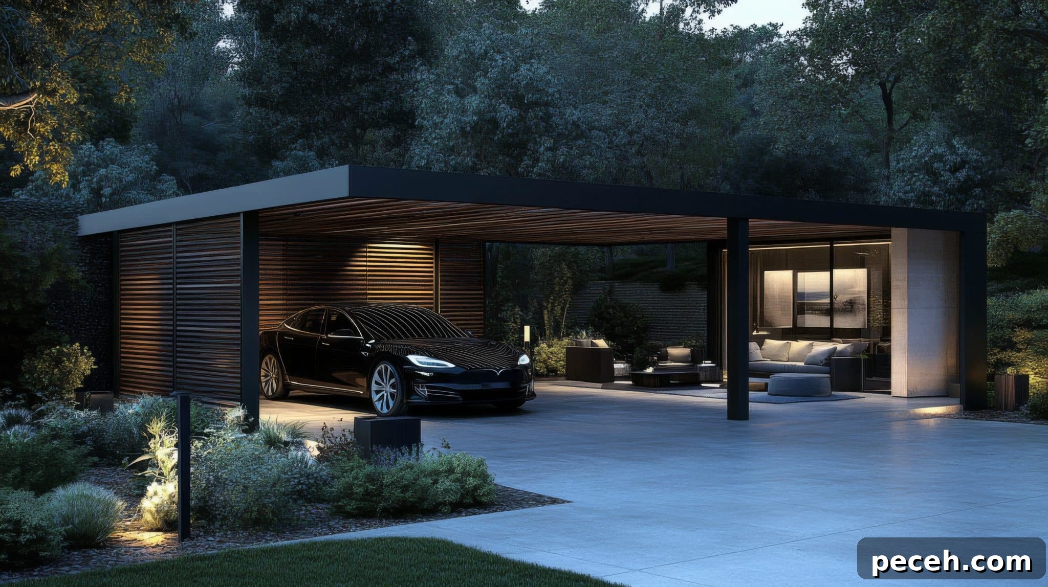 Year-Round Maintenance Guide for Custom Metal Buildings 2 Modern carport night is made metal has sloping with Black