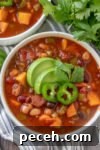 Slow Cooker Vegan Chili with Beans and Peppers 6 Crockpot Vegan Chili overhead shot