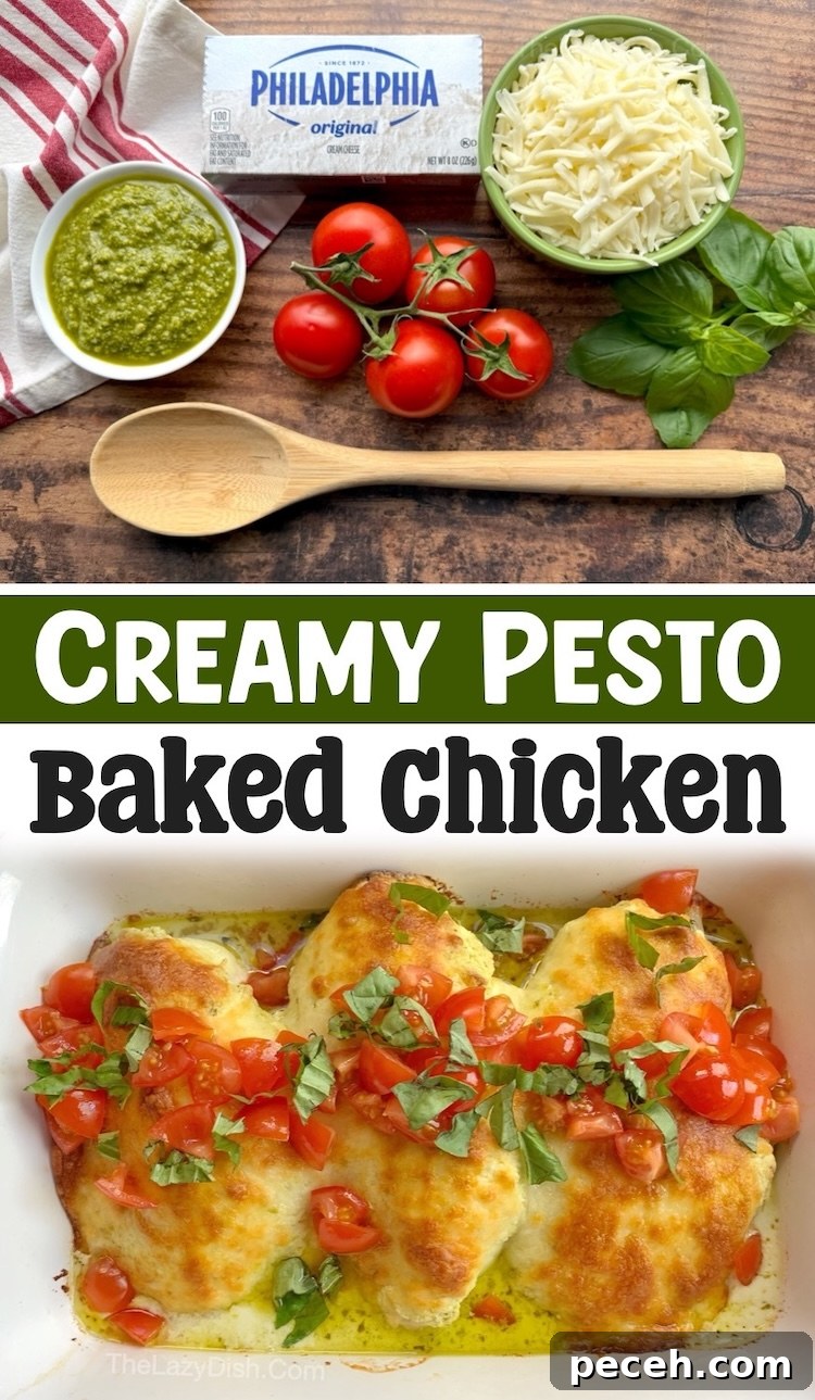 Creamy Pesto Baked Chicken Recipe with Garlic Parmesan Crust 11 How to make a yummy chicken dinner recipe for your family with cream cheese and store bought pesto! This easy weeknight meal is a hit with my kids and husband. It's naturally low carb yet tastes like comfort food. Serve with pasta or potatoes!