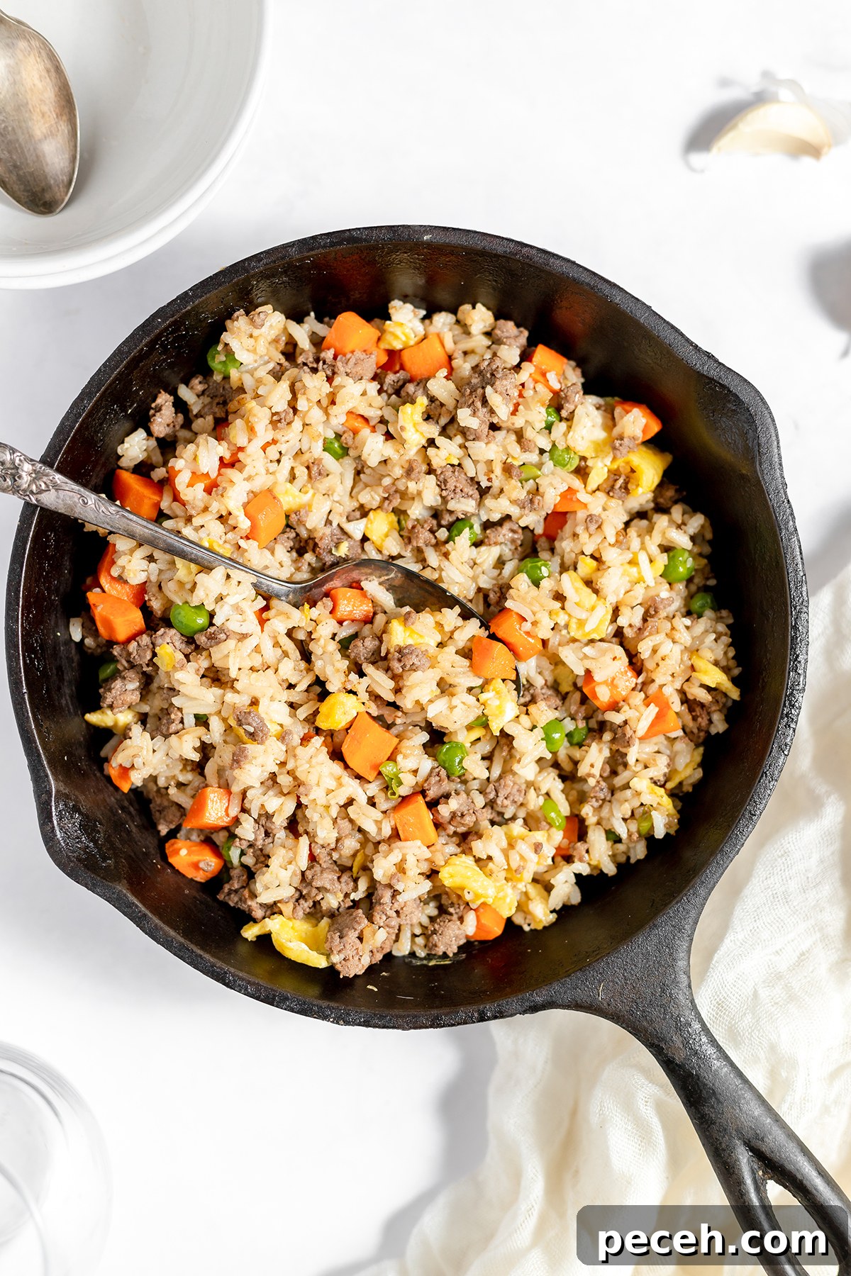 Ground Beef Fried Rice Recipe: Flavorful One-Pan Dinner 2 Ground Beef Fried Rice in cast iron skillet.