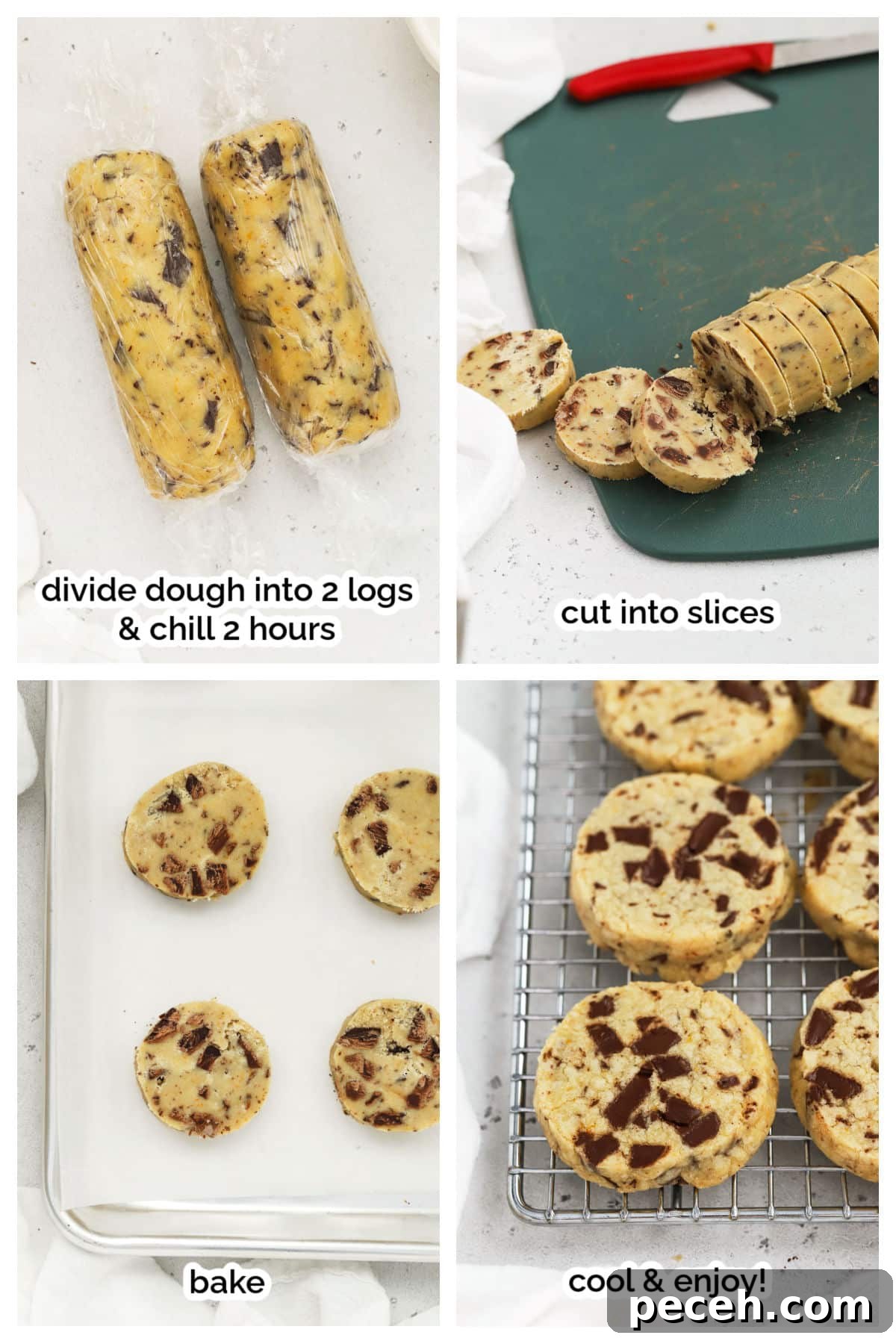 Orange Chocolate Chunk Shortbread Cookies (Gluten-Free) 5 slicing & baking gluten-free orange chocolate chunk shortbread cookies