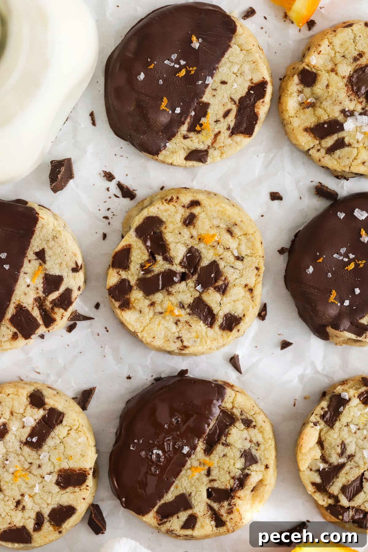 Orange Chocolate Chunk Shortbread Cookies (Gluten-Free) 6 chocolate dipped gluten-free orange chocolate chunk shortbread cooling
