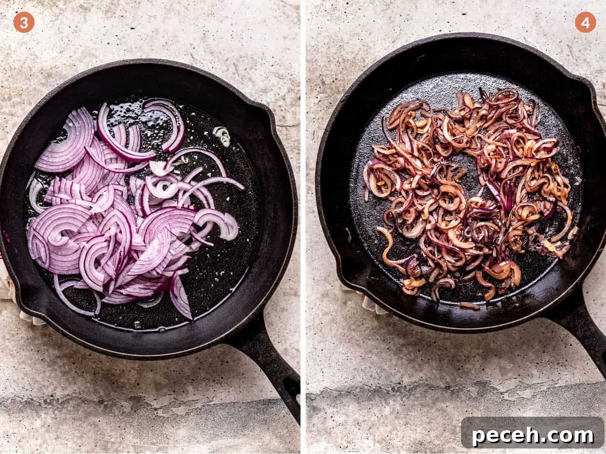 Leftover Turkey Tacos: Quick Recipe for Flavor-Packed Dinner 5 Frying onions in a cast iron pan.