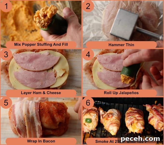 Smoked Jalapeño Popper Stuffed Chicken Recipe 4 Smoked jalapeño popper chicken process photos