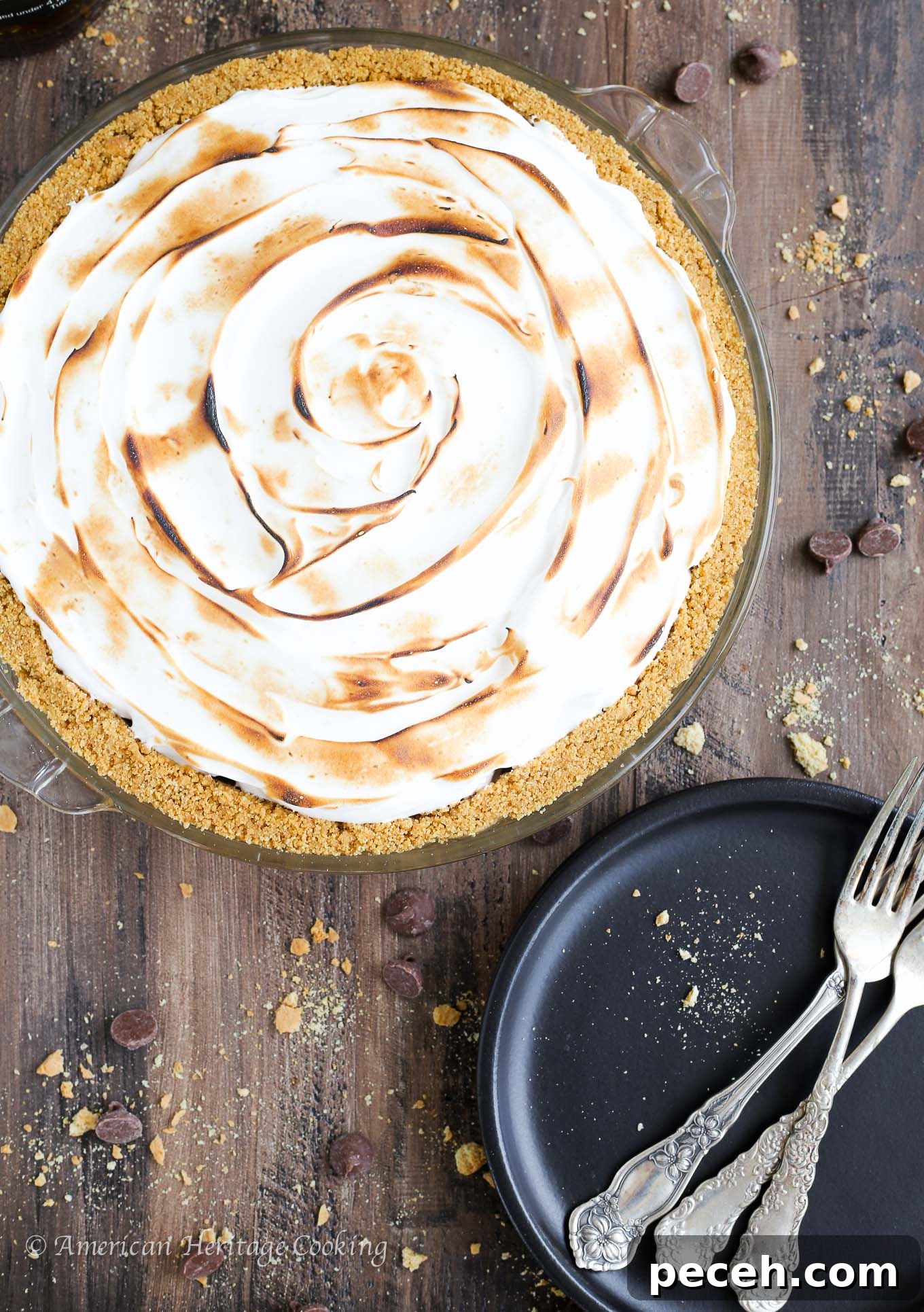 No-Bake Whiskey S'mores Pie Recipe for Rich, Boozy Dessert 3 Cross-section of No Bake Whiskey Smores Pie showing layers