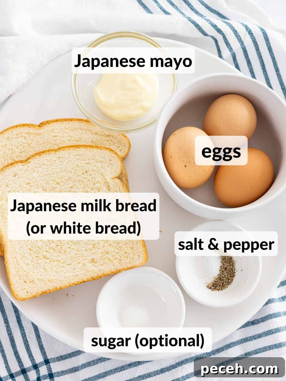 Fluffy Tamago Sando: Authentic Japanese Egg Sandwich Recipe 7 Ingredients for Japanese egg sandwich.