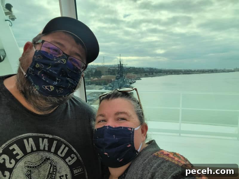 3-Night Royal Caribbean Navigator of the Seas Cruise to Ensenada 5 John and Tammilee standing with a view of water behind them.