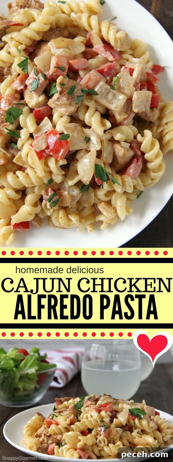 Cajun Chicken Alfredo Pasta - homemade cajun alfredo sauce with pasta, chicken, onions, and peppers. Cajun Chicken Alfredo Pasta recipe collage