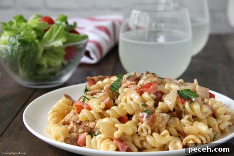 Cajun Chicken Alfredo Pasta - tasty and simple dinner recipe Cajun Chicken Alfredo pasta with salad and drink