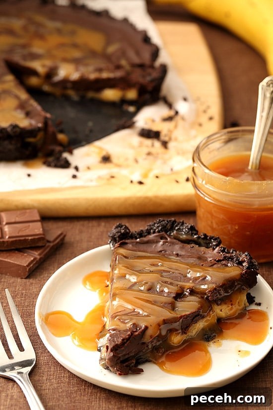 No-Bake Chocolate Banana Caramel Tart Recipe 2 No Bake Chocolate Caramel Banana Tart with a caramel swirl