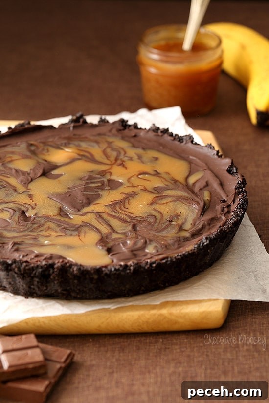 No-Bake Chocolate Banana Caramel Tart Recipe 3 No Bake Chocolate Banana Caramel Tart with a caramel swirl