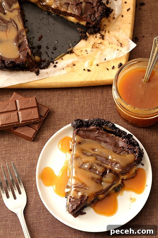No-Bake Chocolate Banana Caramel Tart Recipe 4 No Bake Chocolate Banana Caramel Tart with a caramel swirl