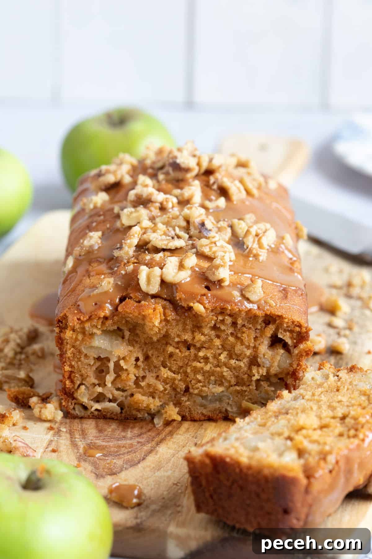 Moist Bramley Apple Loaf Cake Recipe — Tender Spiced Apple Loaf 2 Bramley apple loaf cake with a caramel drizzle.