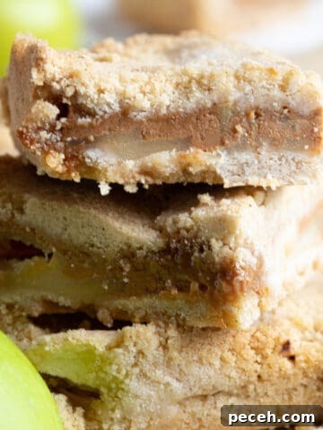 A stack of caramel apple pie bars.