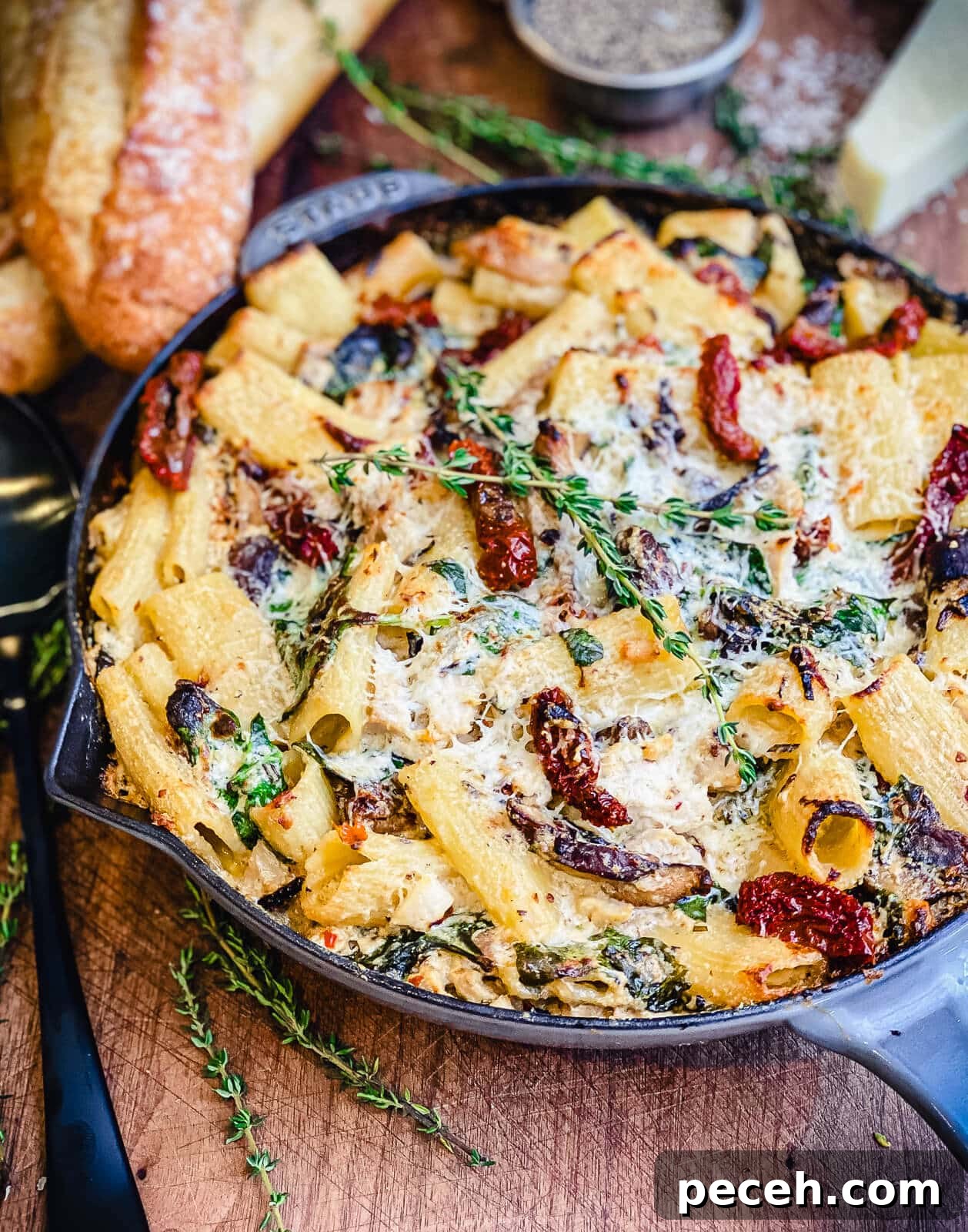 Creamy Chicken and Mushroom Rigatoni Recipe for Weeknights 13 creamy chicken mushroom rigatoni in a gray pan