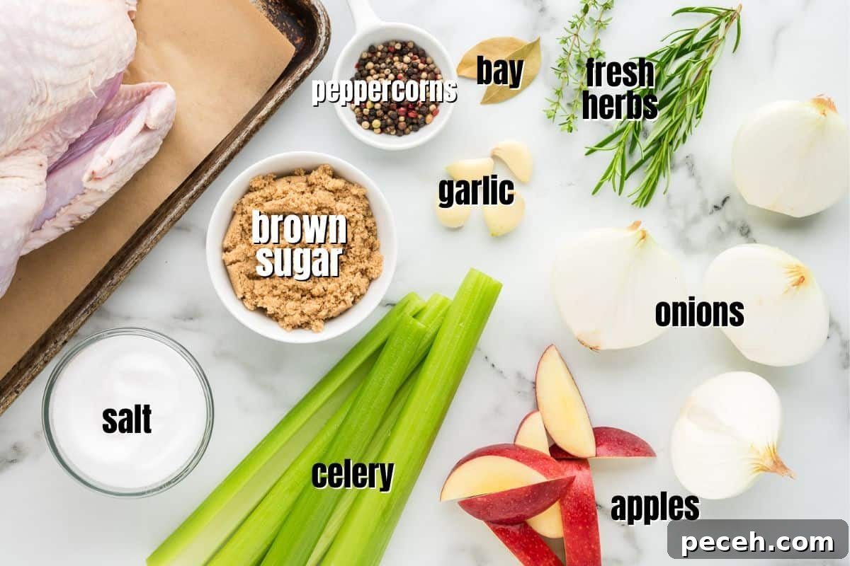 Ingredients for Turkey Brine labeled on counter.