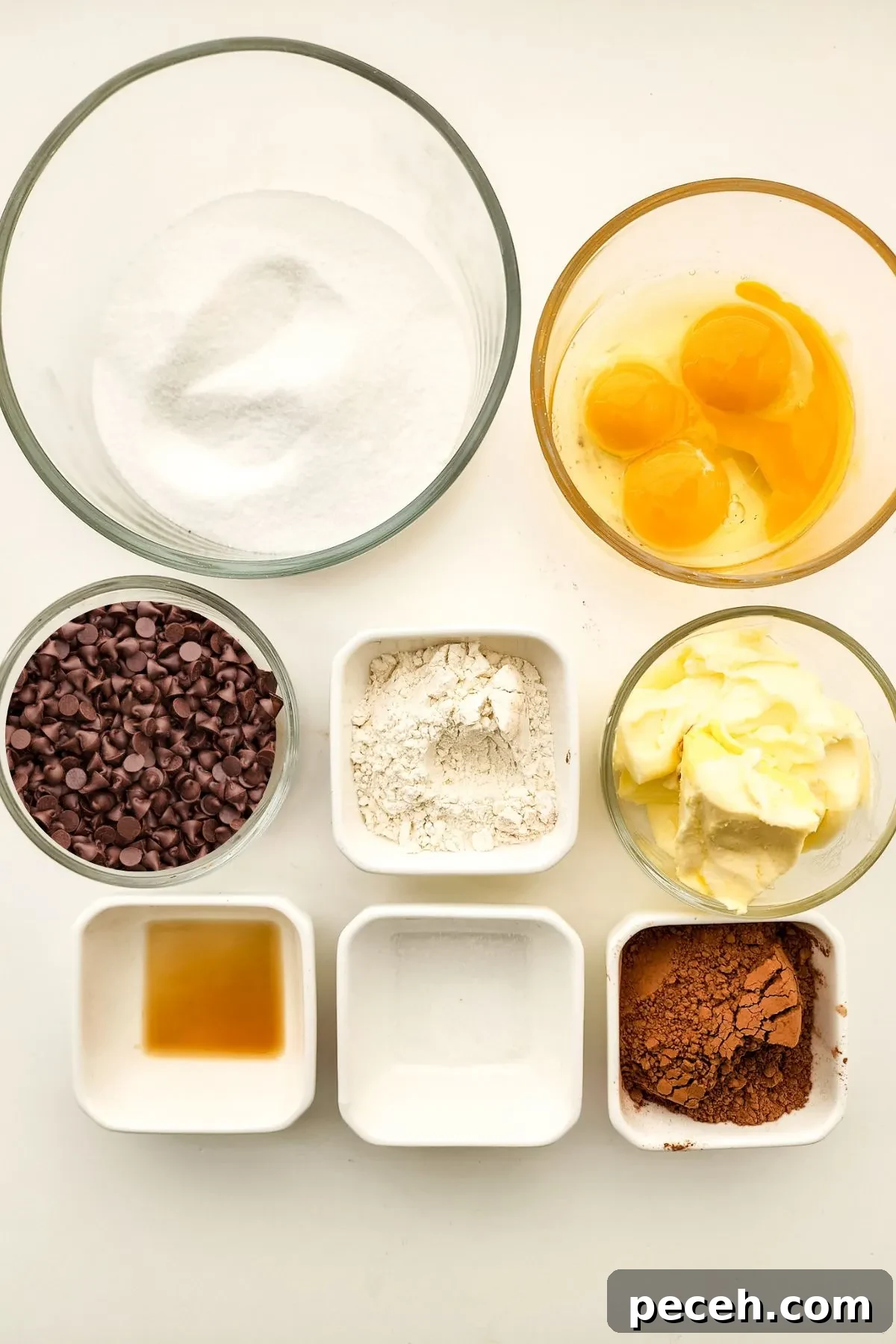 Ingredients needed to make a chocolate molten lava cake.