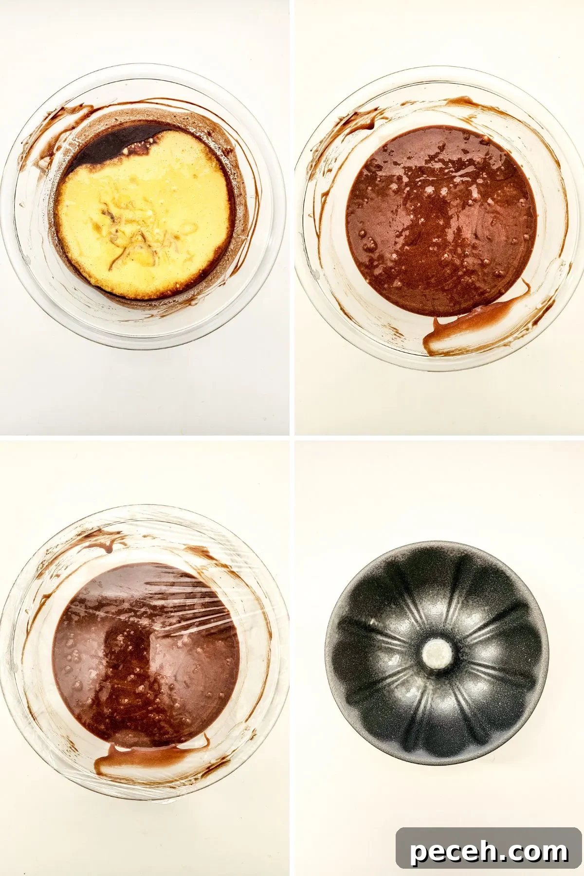 A collage of images showing how to make a lava cake.