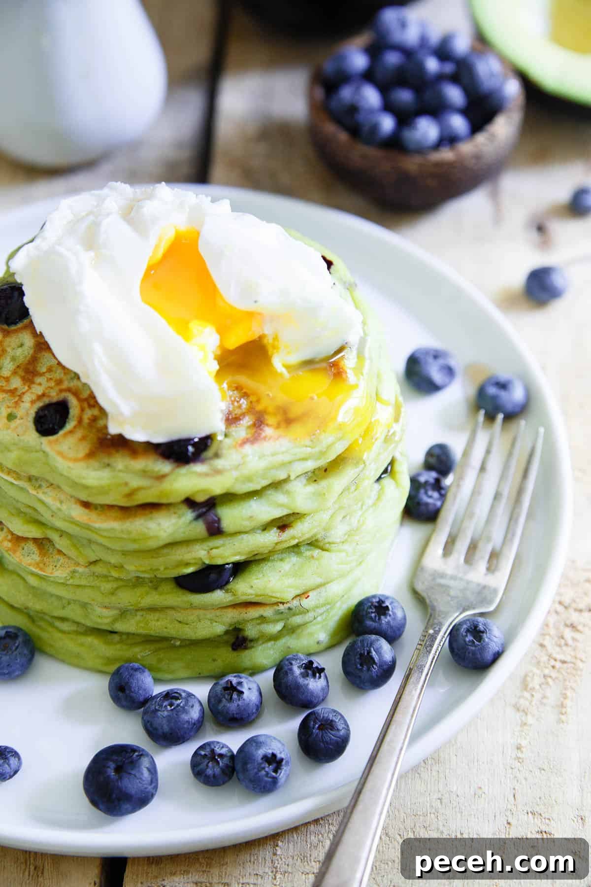 Blueberry Avocado Pancakes made with ripe California Avocados are the perfect start to the day.