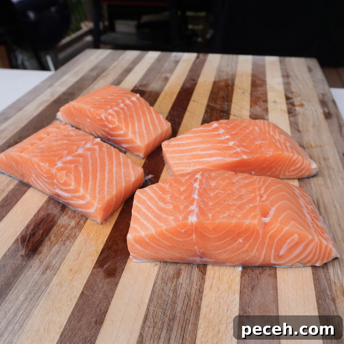 Pan-Seared Salmon with Creamy Dill Mustard Sauce 6 evenly sliced salmon strips.