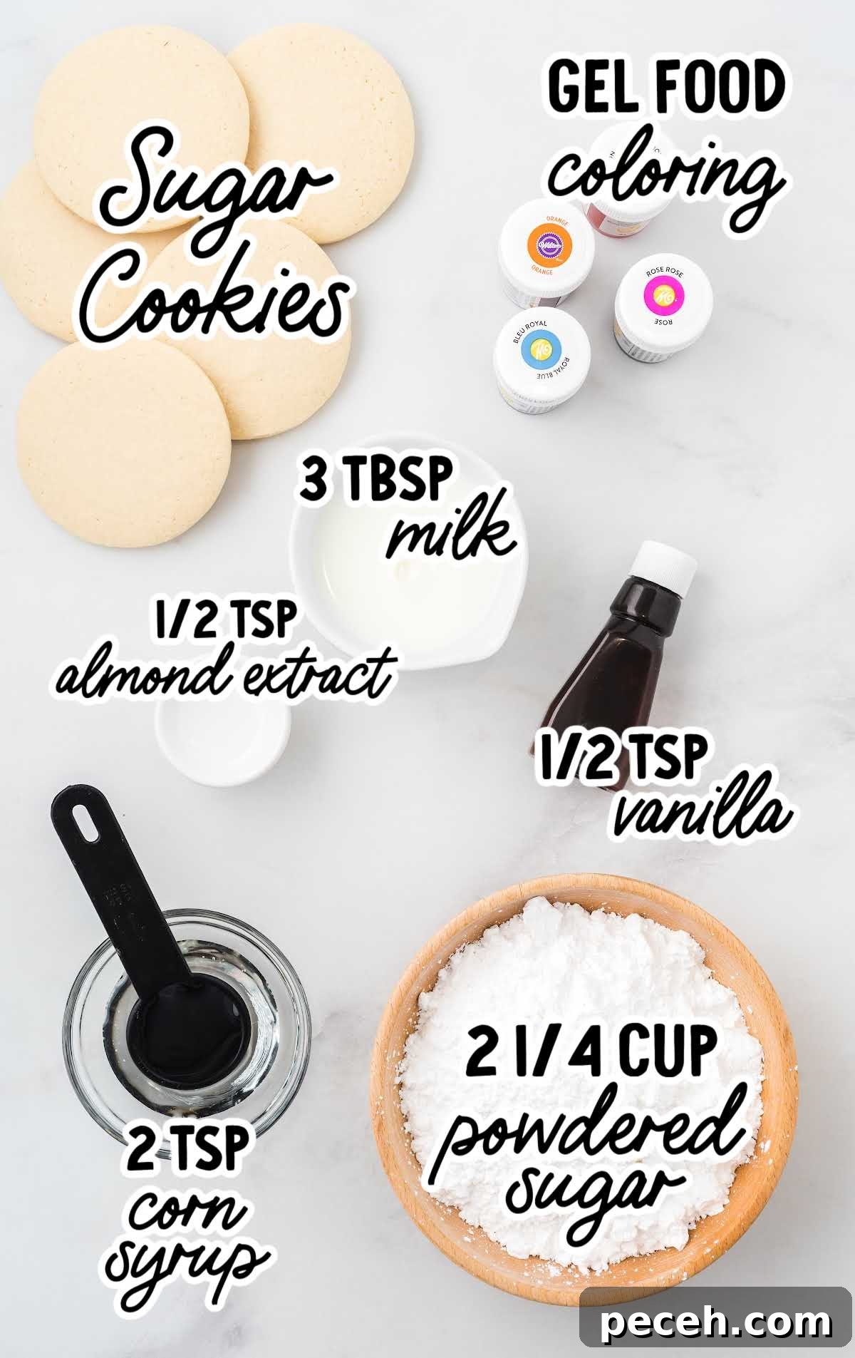 Simple Sugar Cookie Icing Recipe for Perfect Decorating 3 Sugar Cookie Icing raw ingredients that are labeled