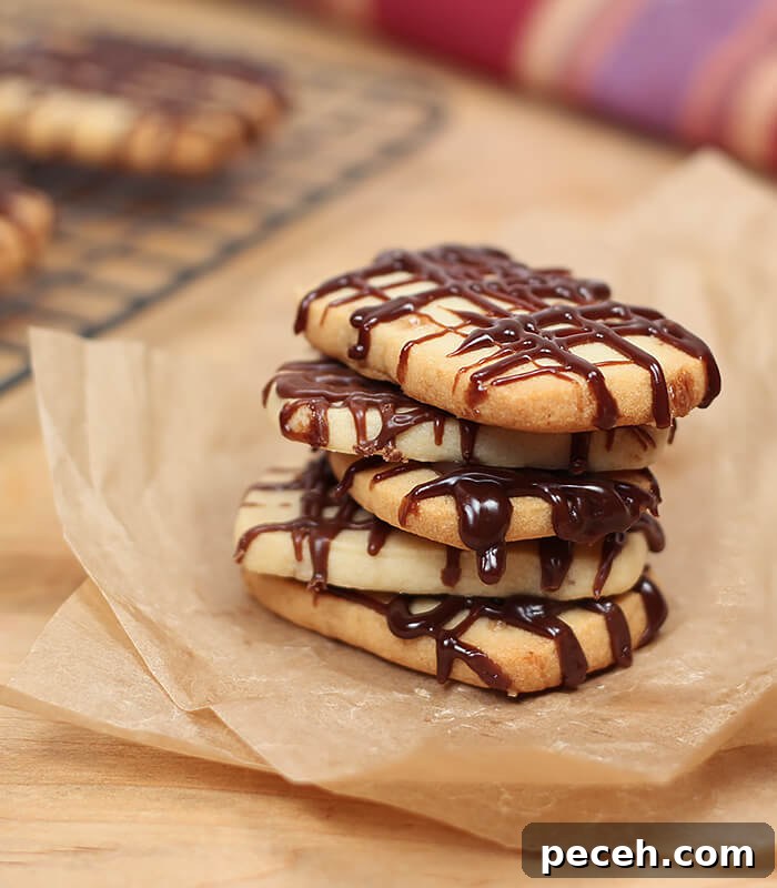 Heath Bar Shortbread Cookies Heath Bread Shortbread Cookies with Chocolate Drizzle in a Stack of Five
