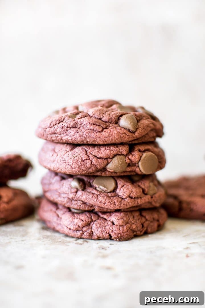 Red Velvet Cake Mix Cookies Recipe — Soft, Chewy Treats 2 stack of four red velvet cake cookies