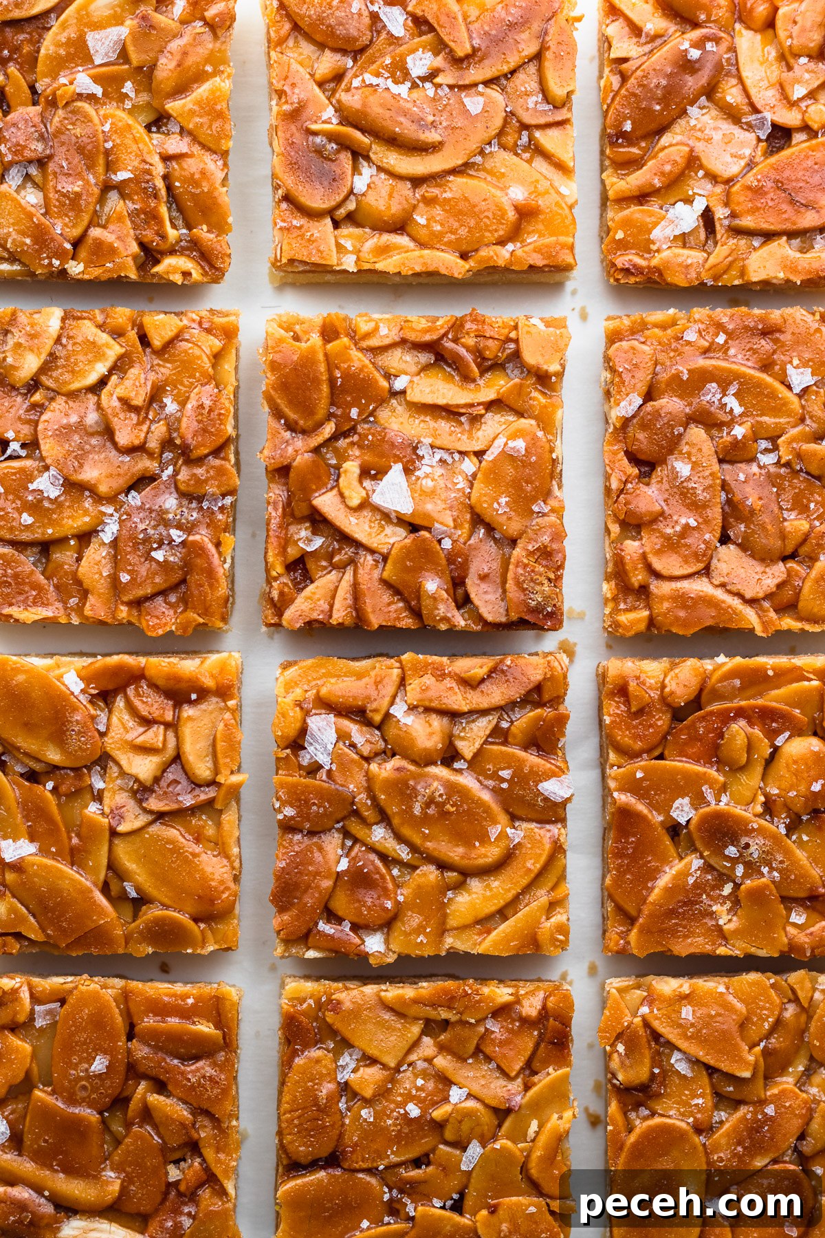 Crispy Florentine Sablé Cookies with Almond Honey Glaze 2 Sablé Florentine on parchment paper with flaky salt