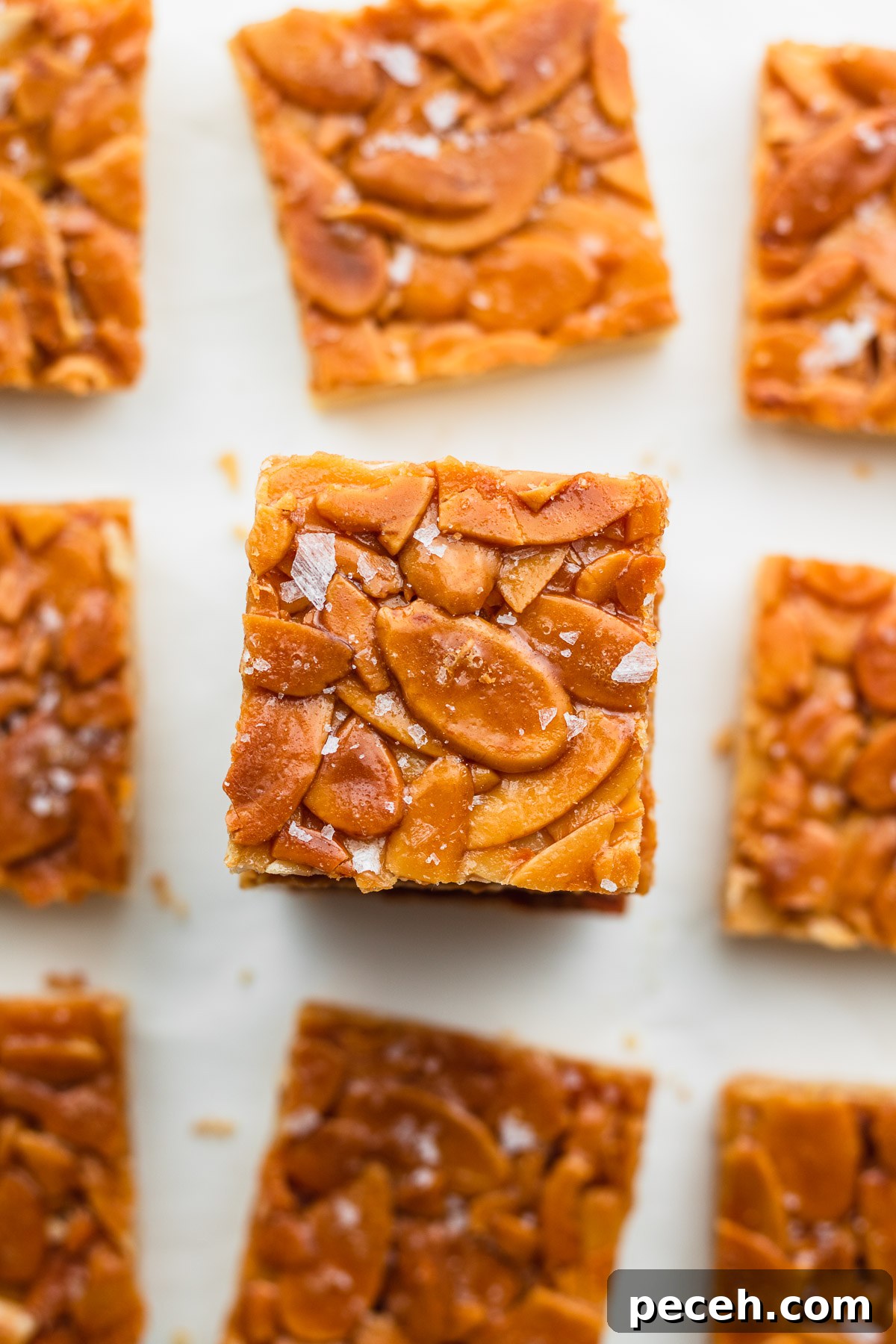 Crispy Florentine Sablé Cookies with Almond Honey Glaze 5 Caramel almonds on top or shortbread cookies