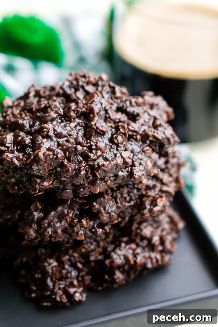 Dark Chocolate Guinness No Bake Cookies are a rich, delicious, and easy dessert for St. Patrick's Day that's made with Irish stout.