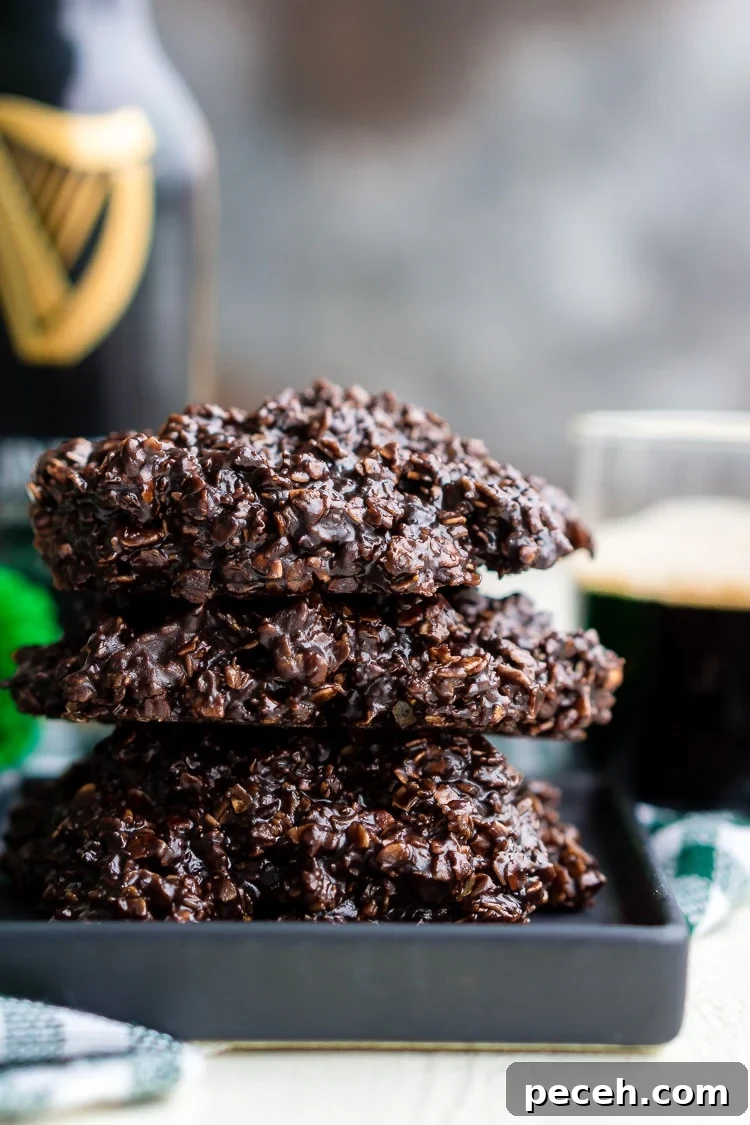 Dark Chocolate Guinness No Bake Cookies are a rich, delicious, and easy dessert for St. Patrick's Day that's made with Irish stout.