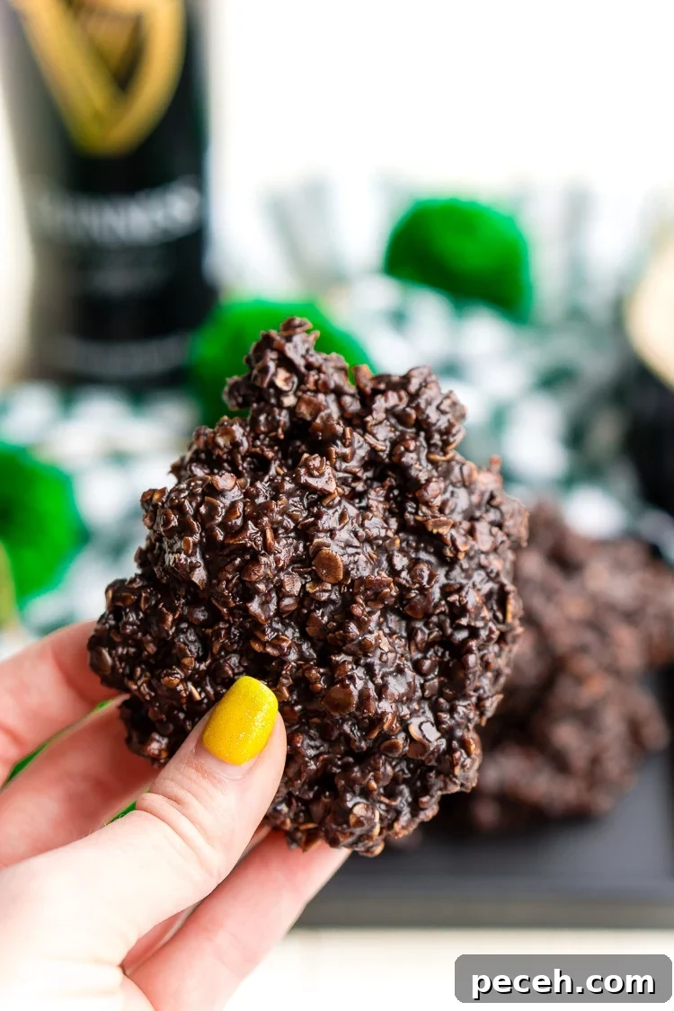 Dark Chocolate Guinness No Bake Cookies are a rich, delicious, and easy dessert for St. Patrick's Day that's made with Irish stout.