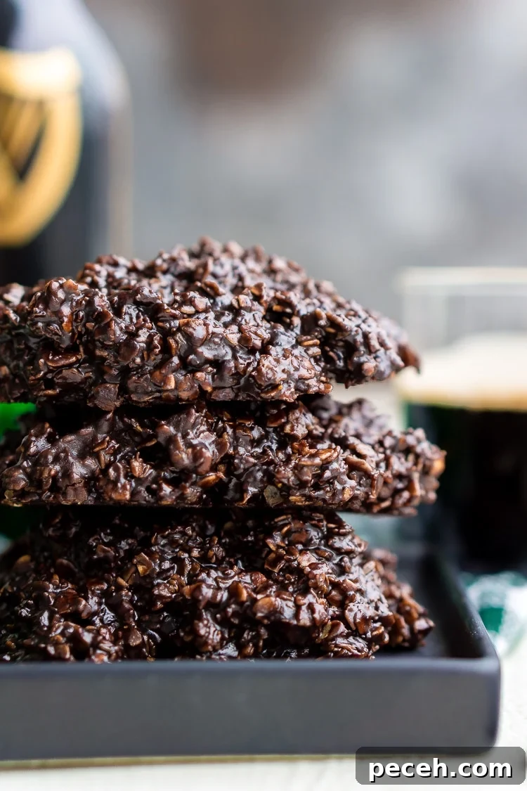 Dark Chocolate Guinness No Bake Cookies are a rich, delicious, and easy dessert for St. Patrick's Day that's made with Irish stout.