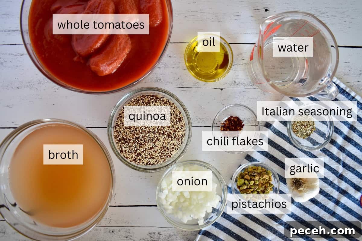 20-Minute Tomato Quinoa Soup Recipe for Weeknight Dinners 4 Ingredients include broth, onion, oil, and Italian seasoning.
