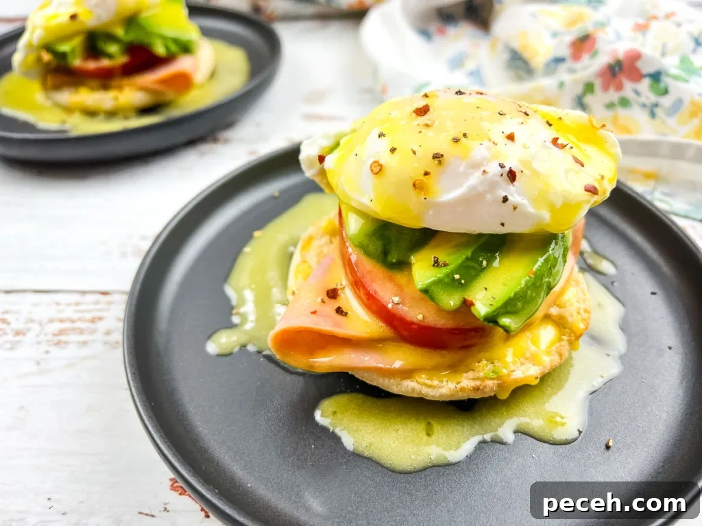 17 Mother’s Day Brunches You Can Enjoy Without Reservations or Parking Hassles 11 Eggs benedict with ham and avocado on an English muffin served on a black plate.