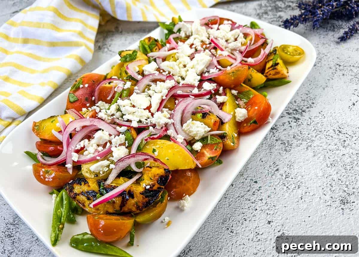17 Mother’s Day Brunches You Can Enjoy Without Reservations or Parking Hassles 18 A plate with Grilled Peach Salad with Tomatoes.