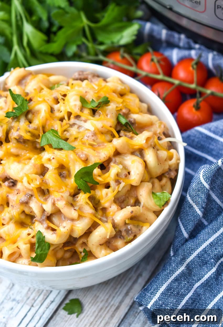 Instant Pot Cheeseburger Macaroni Skillet Recipe 3 instant pot cheeseburger macaroni in a white bowl