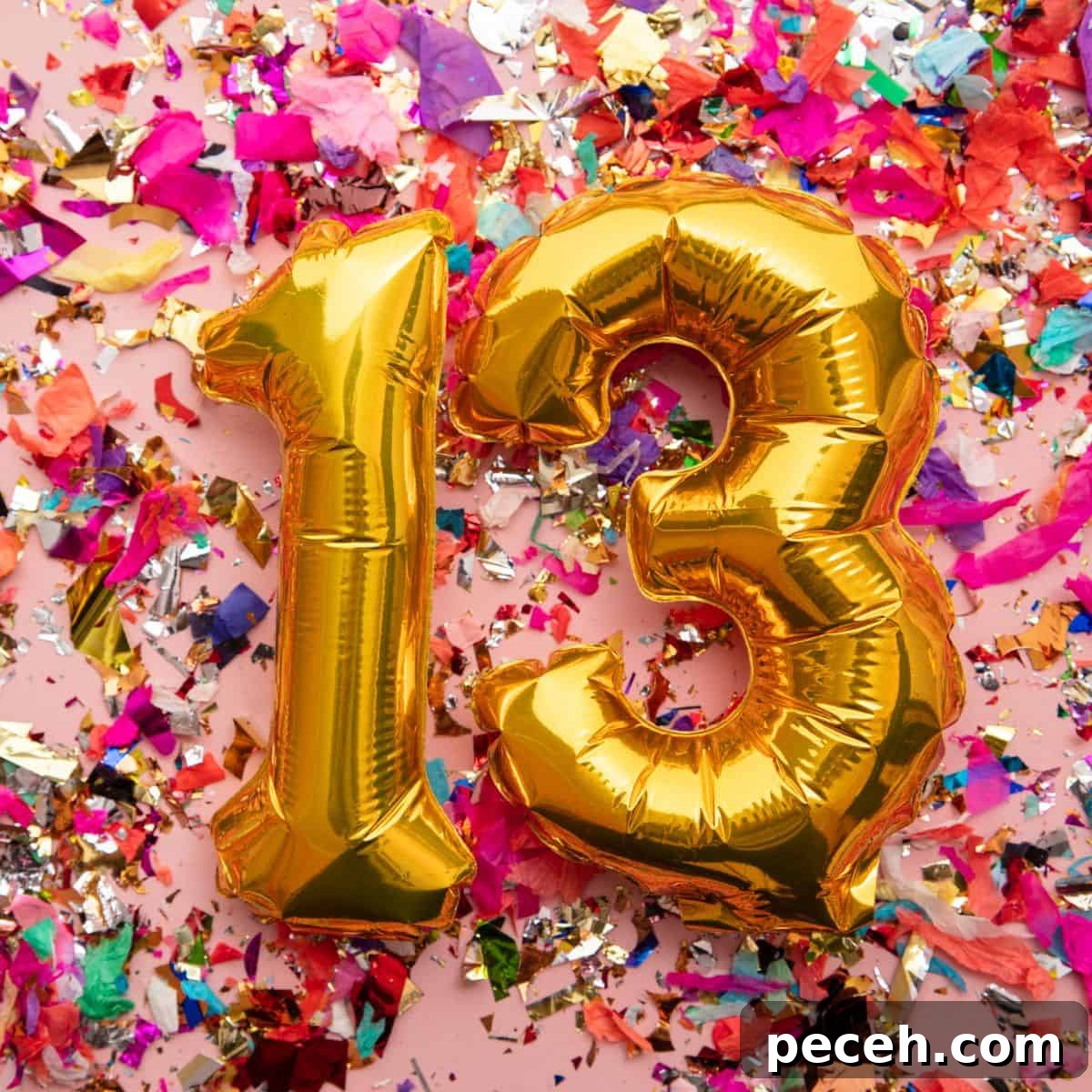 17 Fun and Memorable 13th Birthday Party Ideas 2 Number thirteen balloons on a confetti background.