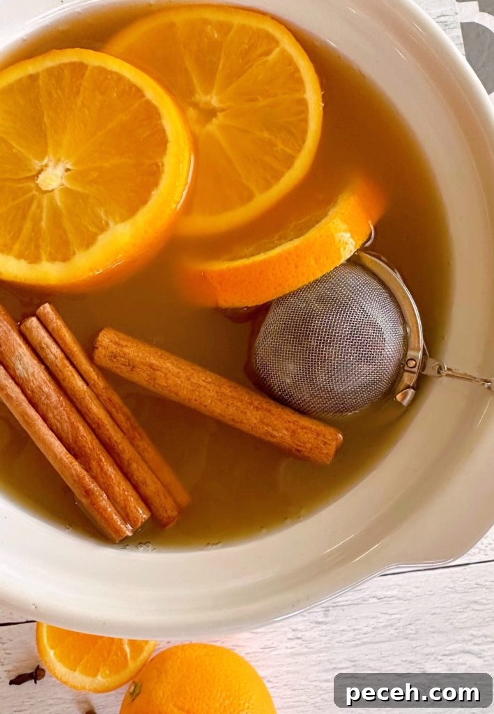 Adding Tea Ball with spices into Apple Cider.